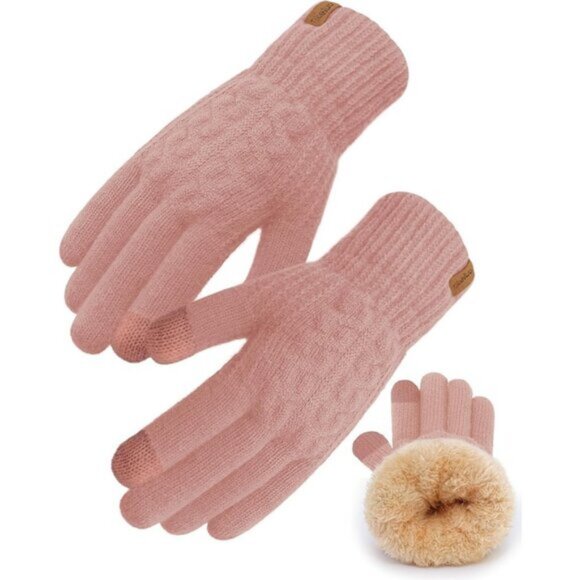 Accessories - ⚡Women & Men Dark Pink Winter Touch Screen Warm Thick Fleece Lined Knit Gloves